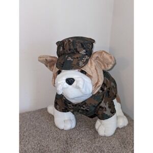 Bulldog Plush Toy US Marine Corps Chesty Outfit Camo Hat Uniform Stuffed Animal‎